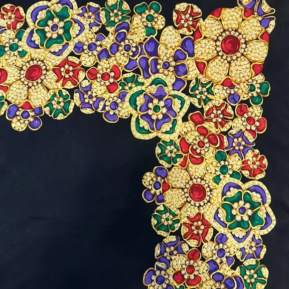 Chanel Black, Red, Purple, & Green Silk Vintage Jewel Flower Scarf! - Picture 4 of 6